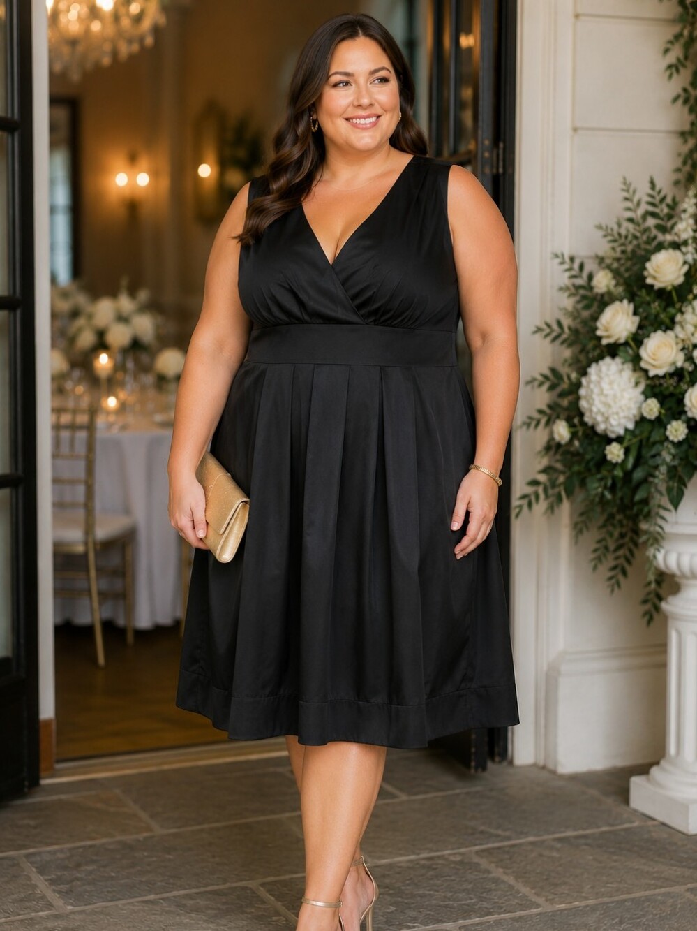 Donna Ricco Sleeveless Pleated A-line Cocktail Dress in Black Women's 22W NWT